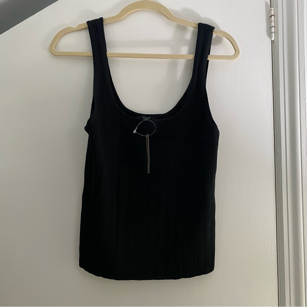 J.Crew Large Black Ribbed Knit Square Neck Tank Top **WITH TAGS**